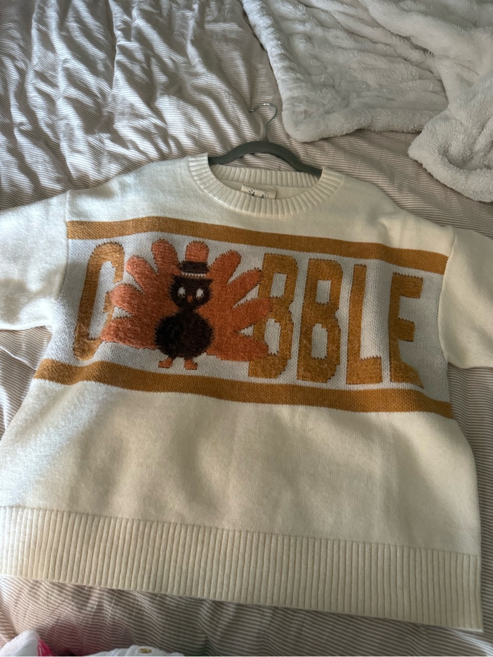 Fantastic Fawn Cream Pullover with Mustard & Orange Turkey Graphic
